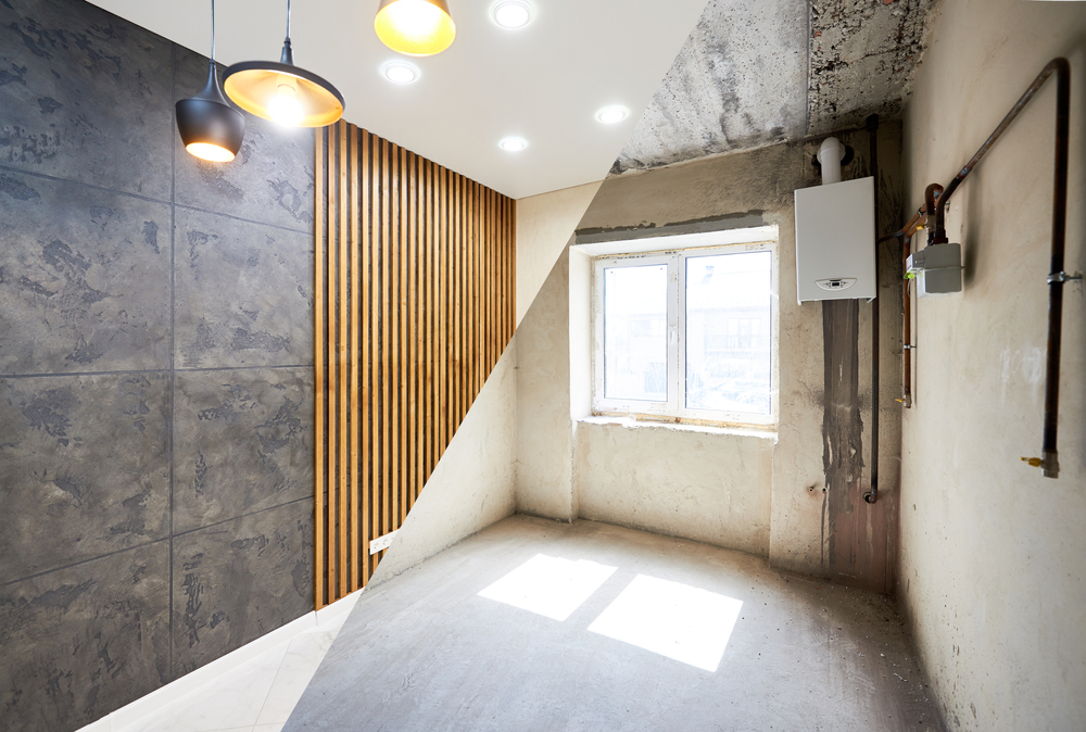 New,Kitchen,Before,Renovation,Works,And,After,,Creative,Combination,Of